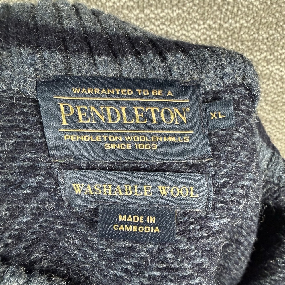 Pendleton 100% Shetland Wool 1/4 Zip Sweater Men XL Navy Washable Pullover Tweed - Picture 2 of 8
